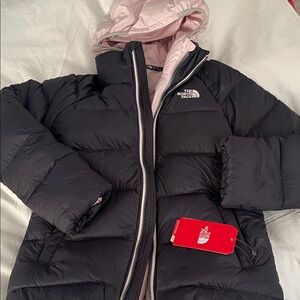 The North Face Dark Gray Jacket with Pink Hood